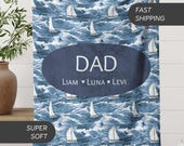 Personalized Dad Blanket Gift, Custom Father Name Blanket Soft Throw Gift for Daddy Fathers Day Gift Birthday Gift from Kids Boating Blanket