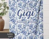 Custom Gigi blanket gift Gigi Name Blanket Gift with Grandkid Names Personalized Grandma Toile Floral Lap Blanket Christmas Gift for Mimi