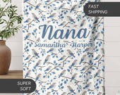 Personalized Nana blanket gift Nana Name Blanket Gift with Grandkids Names Custom Grandma Blue Birds Lap Blanket Bird Lover Gift for Mimi