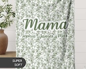 Custom Mama blanket gift Mama Name Blanket Gift with Kids Names Personalized Mother Blue Toile Floral Lap Blanket Christmas Gift for Mama