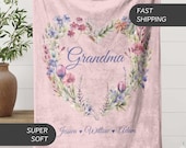 Custom Grandma Wildflowers Blanket Gift, Personalized Grandma Blanket with Grandkids Names, Grandma Gigi Nana Mothers Day Gift from Kids
