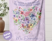 Personalized Teacher Blanket Gift, Teacher Appreciation Name Gift, Teacher Present End of School Year, Custom Floral Blanket Christmas Gift