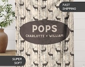 Pops Personalized Blanket Gift, Grandpa Custom Name Blanket Soft Throw Gift for Papa Fathers Day Birthday Gift from Grandkids Deer Blanket