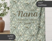 Personalized Nana blanket gift Gigi Name Blanket Gift with Grandkid Names Custom Nana Lap Blanket Toile Bird Lover Mothers Day Gift for Mimi