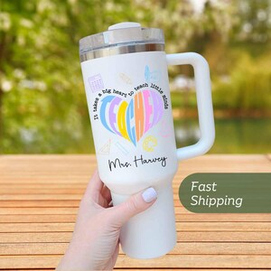 Personalized Teacher 40oz Tumbler Retro Custom Teacher Doodle Tumbler with Handle Custom 40 oz Tumbler Teacher Appreciation End of Year Gift