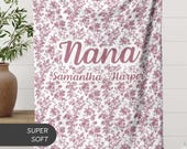 Custom Nana blanket gift Gigi Name Blanket Gift with Grandkid Names Personalized Nana Pink Toile Floral Lap Blanket Christmas Gift for Mimi