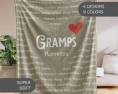 Custom Gramps Name Blanket, Personalized Blanket with Grandkids, GrandFathers PawPay Papa  Fathers Day Gift,  Custom Grandpa Gift from Kids