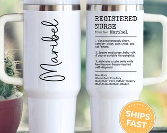 Custom Nurse Tumbler 40oz, Personalized Nurse Definition Tumbler with Handle for Nurse Appreciation Gift RN LPN Nurse Travel Cup Nurse Gift