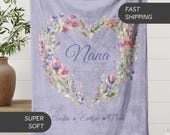 Custom Nana Wildflowers Blanket Gift, Personalized Grandma Blanket with Grandkids Names Throw, Grandma Gigi Mimi Mothers Day Gift from Kids