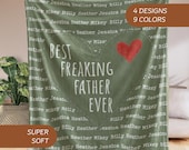Custom Father Blanket with Kids Name, Personalized Fathers Day Heart Blanket Gift, Gift for Pop Custom Dad Gift from Kids Best Dad Ever Gift