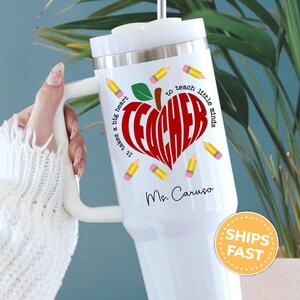 Teacher 40oz Tumbler Personalized Teacher Pencil Tumbler with Handle, Custom 40 oz Teacher Tumbler Teacher Appreciation End of Year Gift