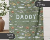 Custom Daddy Blanket Gift, Personalized Dad Name Blanket Soft Throw Gift for Daddy Fathers Day Gift Birthday Gift from Kids Fishing Blanket