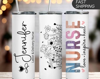 Custom Nurse Tumbler 20oz Custom Name Nurse Skinny Tumbler Grunge Floral Mug for Nurse Appreciation Gift RN LPN Nurse Travel Mug Nurse Gift
