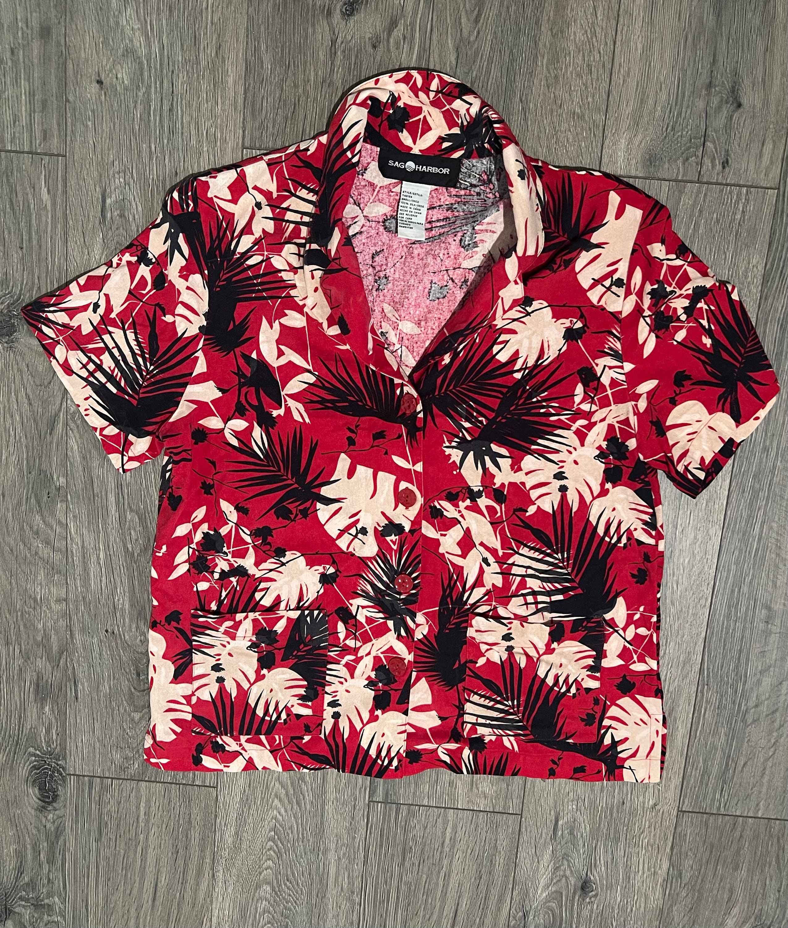 Vintage Sag Harbor Silk Miami Vice Hawaiian Shirt Men's 