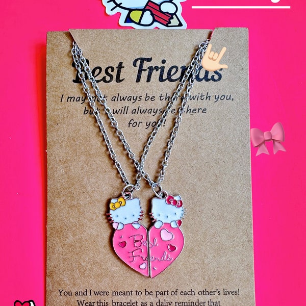 Sanrio BFF Necklace Set, Adorable Hello Kitty, Cartoon Character Friendship Jewelry, Hello Kitty Necklaces, Best Friends Gift, Y2K, BFF