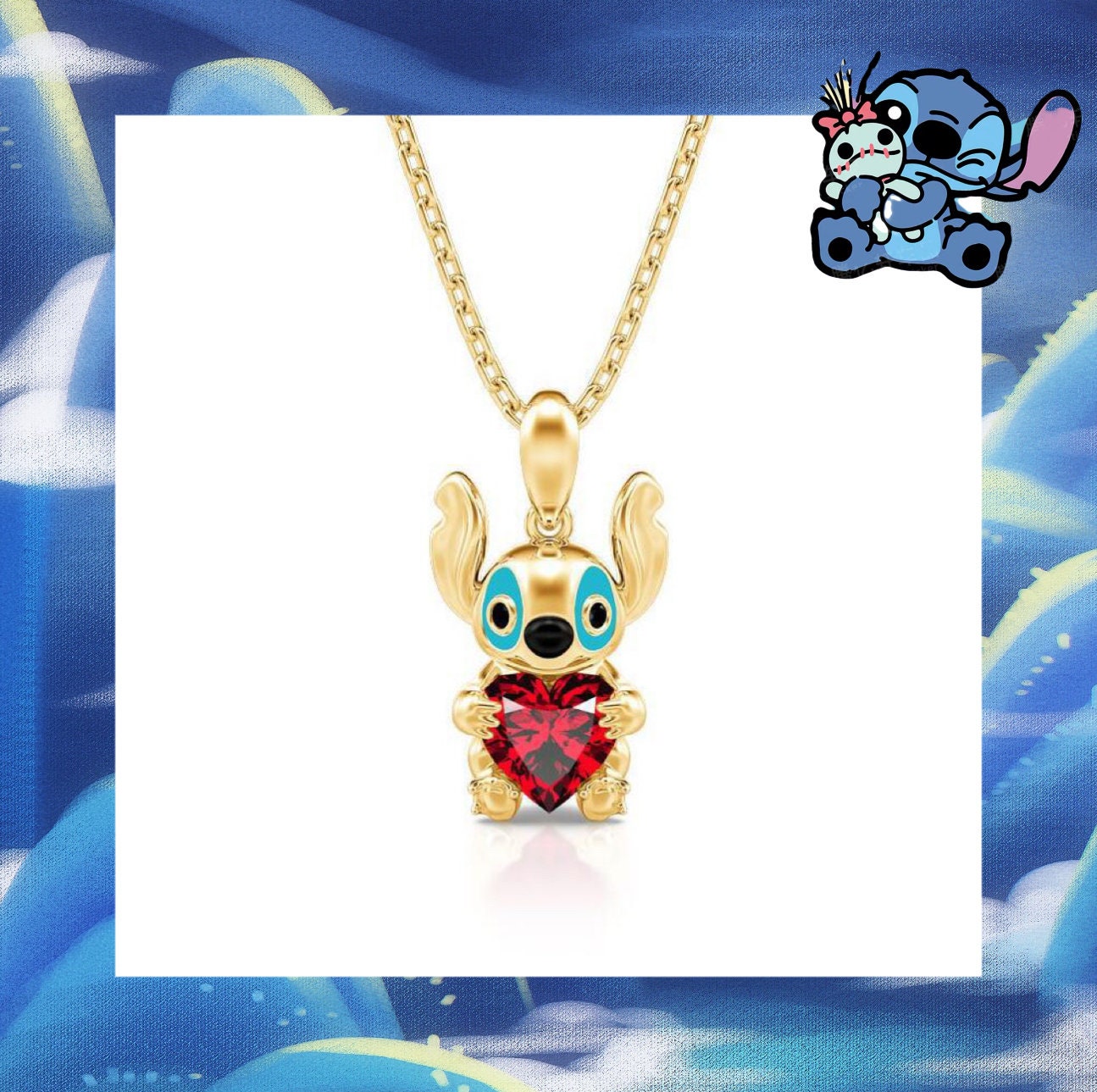 Disney Lilo And Stitch Yellow Gold Plated Stitch And Angel Enamel