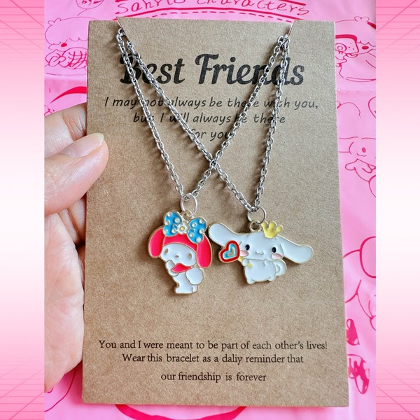 Sanrio BFF Necklace Set - Cinnamoroll and My Melody, Best Friends 2 Necklaces, Cartoon Character Friendship Jewelry, Y2K, Best Friends Gift