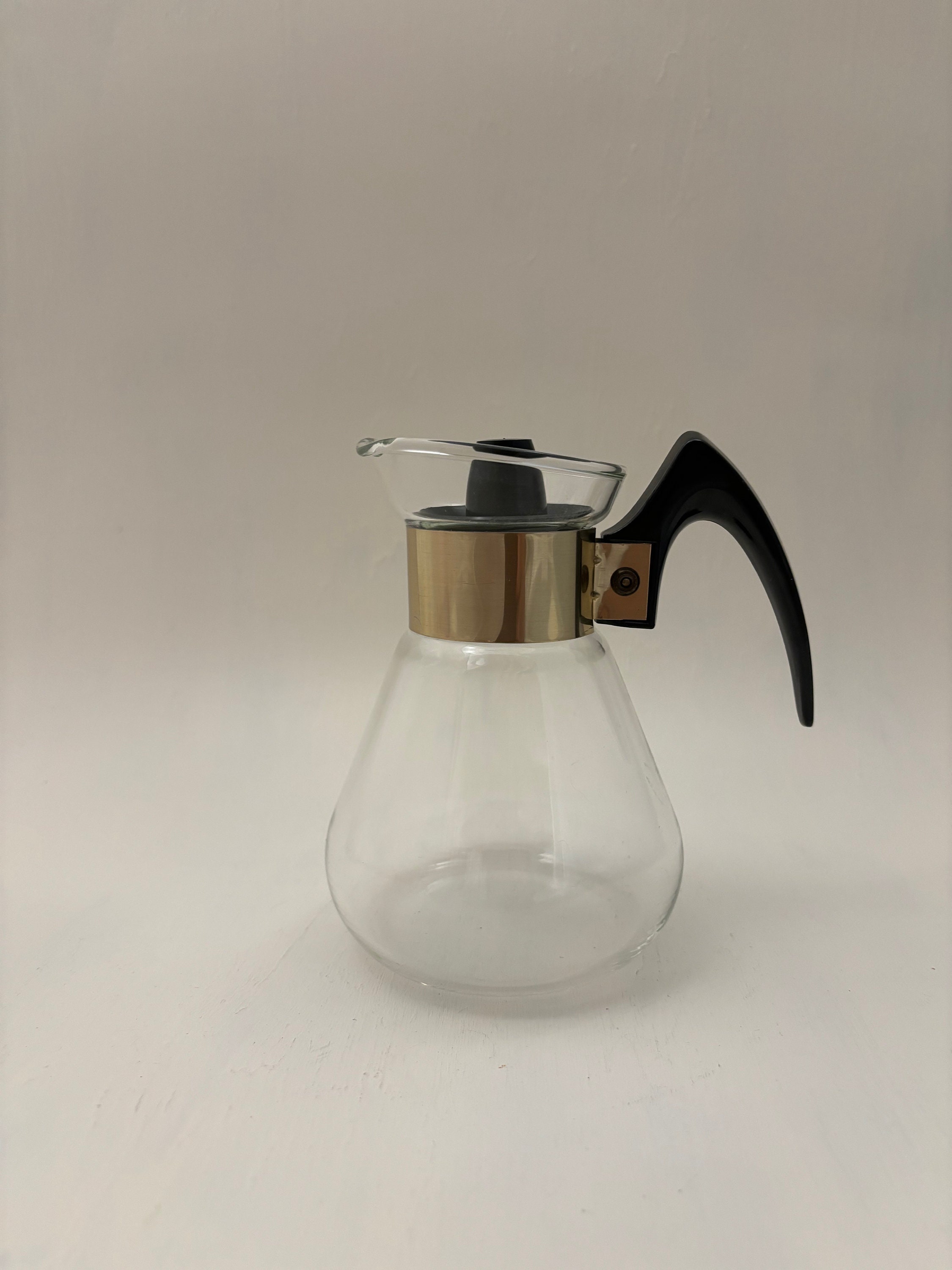 Vintage Glass Carafe Coffee Pot Urn Brown Copper Trim Mid-Century Modern  Kitsch