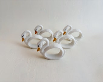 Vintage Ceramic Swan Napkin Rings - Set of 5
