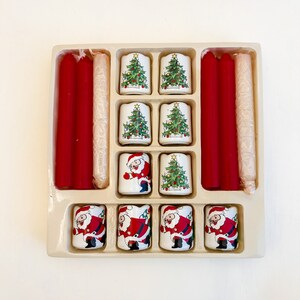 Vintage Ceramic Miniature Christmas Candle Holders and Candles