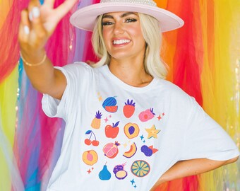 Abstract Fruit Shirt, Tropical Fruit Shirt, Gift for Her, Gift for Vegetarian, Foodie Shirt, Womens Shirt, Vegan Shirt, Exotic Fruit Shirt