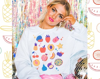 Abstract Fruit Sweatshirt, Tropical Fruit Sweater, Fruit Sweatshirt, Gift for Vegetarian, Foodie Sweater, Women's Sweatshirt, Vegan Sweater