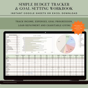 Outil de suivi des finances personnelles et cahier d'exercices pour l'établissement d'objectifs | Planificateur de revenus, de dépenses et d'objectifs | Feuilles de calcul Google