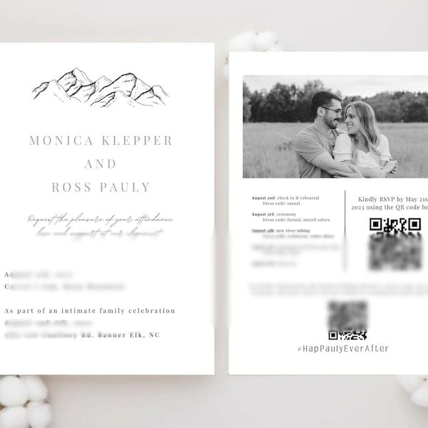 Elopement Invitation RSVP Card as Part of an Intimate Family Celebration Airbnb Wedding Multi-Day Activities with QR Codes | ADHD Friendly