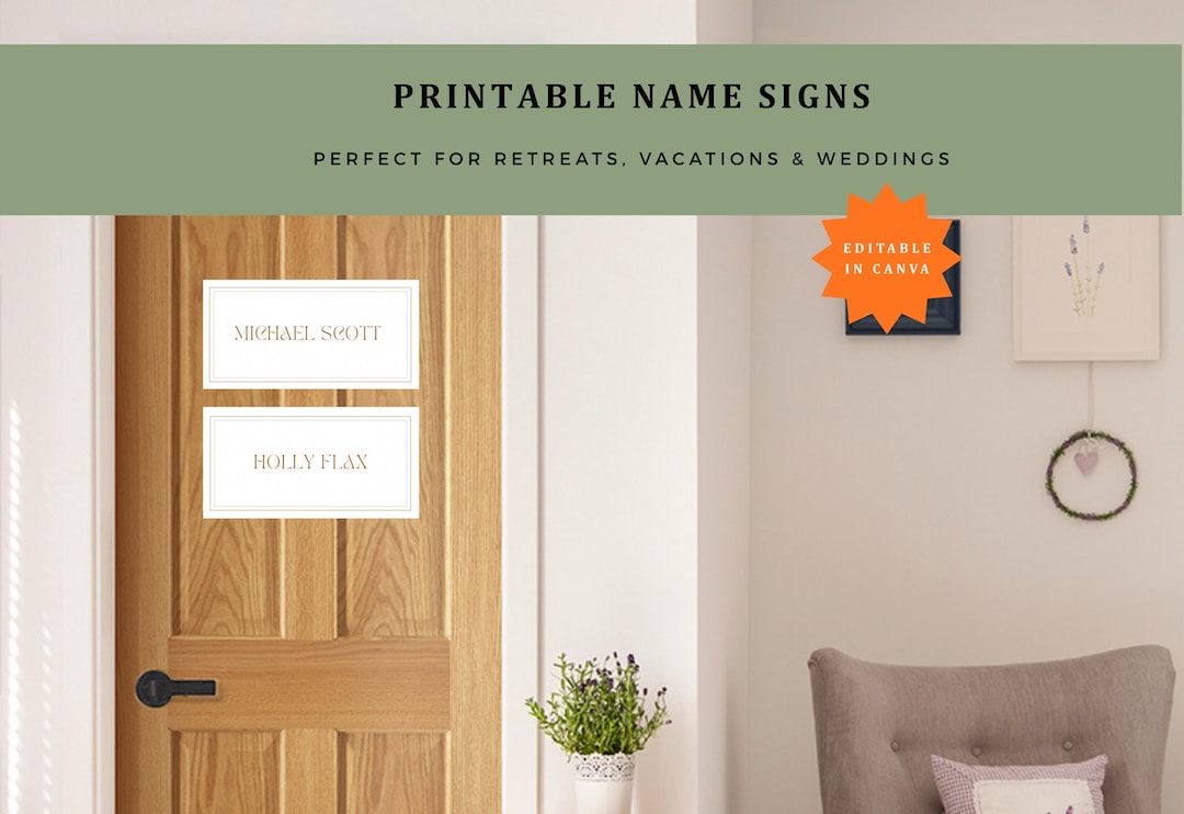 Room Labels Examples Name Signs for Bedroom Assignments | Guest Room Labels | Canva Template ...