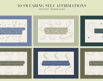Swearing Affirmation Cards Printable | Funny Self Care Quotes | ADHD Friendly PDF