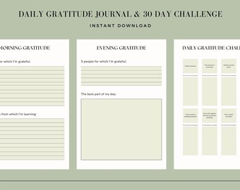 Journal de gratitude imprimable | Défi pleine conscience de 30 jours PDF | Planificateur d'autosoins quotidiens