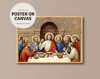 Das letzte Abendmahl Wandkunst | Jesus und Anhänger Gemälde | Christlichen Digitalen Download | Katholische Wohnkultur | Religiöses Bibel Kunstwerk