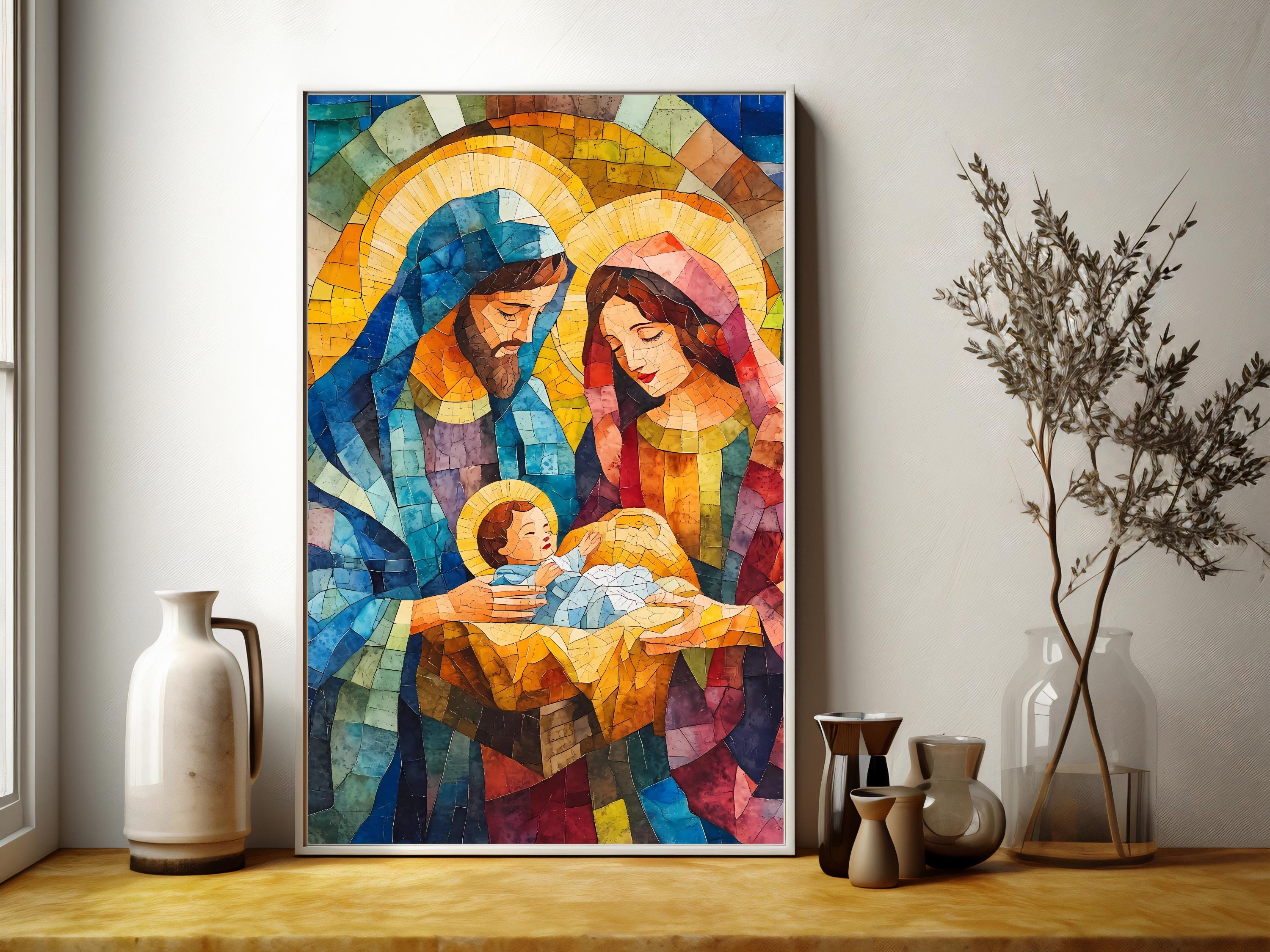 Stained Glass Nativity Wall Art - Holy Family Christmas Print (digital ...