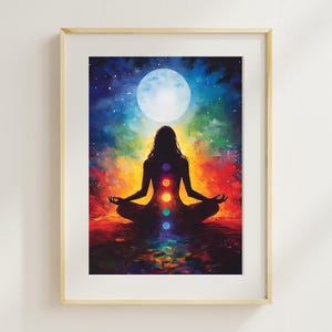 Rainbow Chakra Full Moon Wall Art - Spiritual Energy Healing Poster - Yoga Meditation Digital Download Print | Yoga & Healing Decor