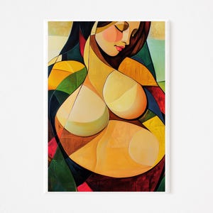 Abstrakte Schwangere Frau Wandkunst - Körper Positive Weibliche Figur Druck | Modernes feminines Dekor