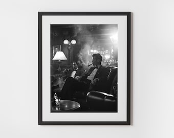 Decoración de pared para salón de puros de caballeros: escena de esmoquin en blanco y negro / Decoración masculina clásica / Póster de bar retro vintage