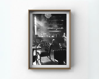 Art mural salon de cigares vintage | Photographie de bar en noir et blanc | Décoration Gentleman's Club | Impression d'intérieur classique | Téléchargement numérique