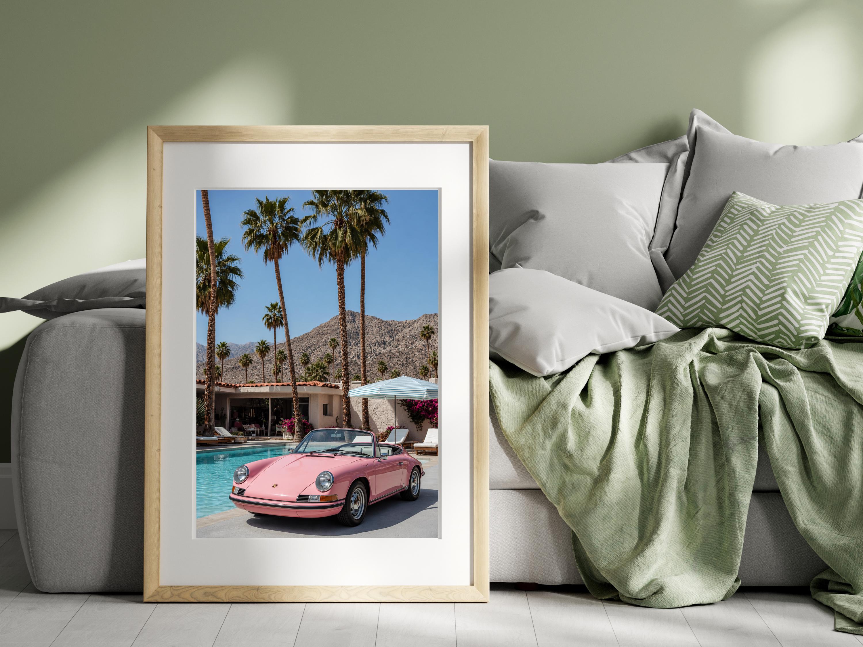 Pink Porsche Palm Springs Wall Art | Vintage Desert Print | Retro