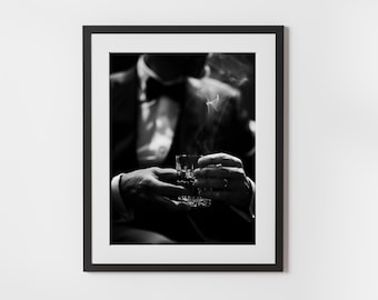 Whiskey Gentleman Print | Black and White Masculine Wall Art | Cigar & Whiskey Décor | Luxury Lounge Art | Vintage Men’s Style Poster