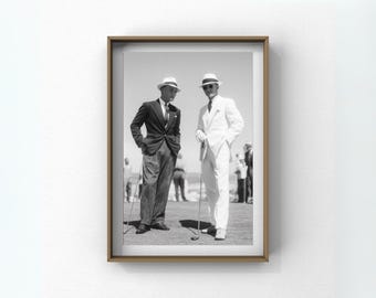 ヴィンテージゴルフウォールアート｜白黒ゴルファー写真｜ミッドセンチュリージェントルマンスタイルプリント｜カントリークラブ装飾｜レトロスポーツ写真