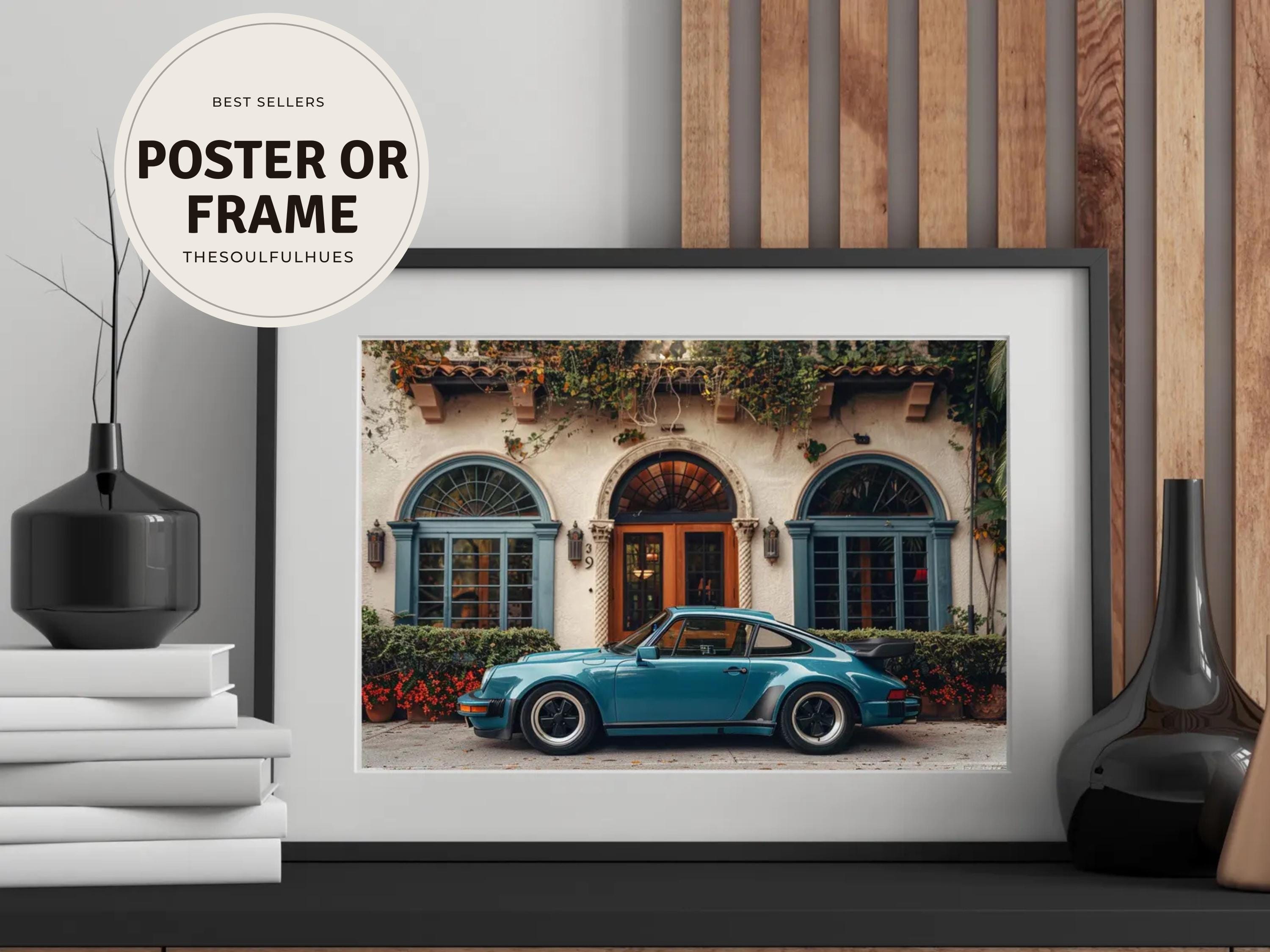Teal Porsche 911 Wall Art Print | Blue Classic Car Spanish Villa
