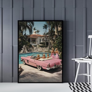 Palm Springs Poolside Glam Print: Retro Convertible Wall Art | Mid-Century Summer Decor