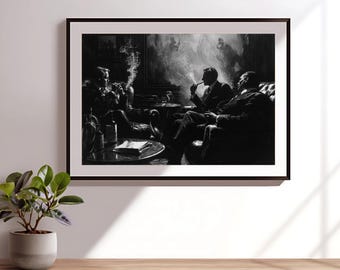 Impression Cigar Lounge – Moody noir et blanc, décoration vintage (téléchargement numérique)