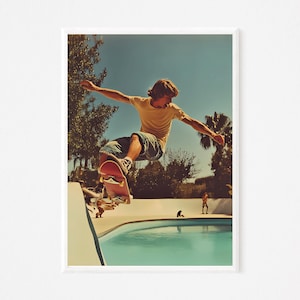 Skateboarder Mid-Air Pool Jump Wall Art – Skateboard Art Print Download, Modern Skate Wall Art for Boys Room, Minimalist Design Kids WallArt