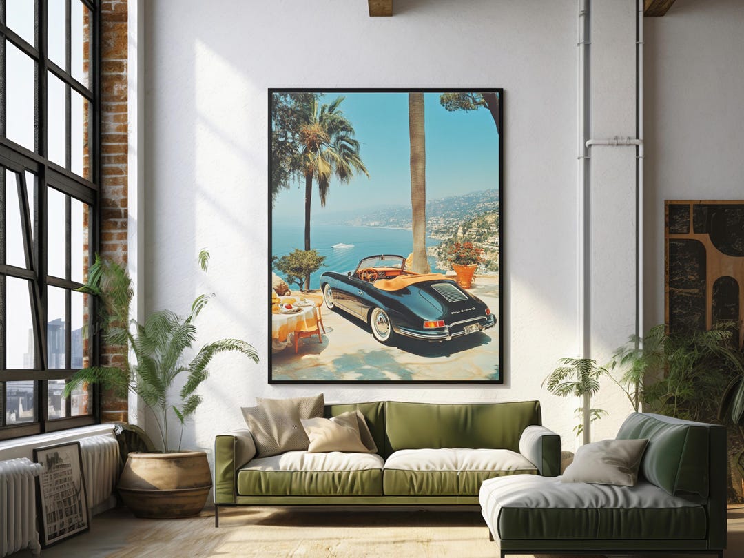 Jet Set Riviera Slim Aarons-inspired Porsche Breakfast Print – Retro Coastal Car Wall ...
