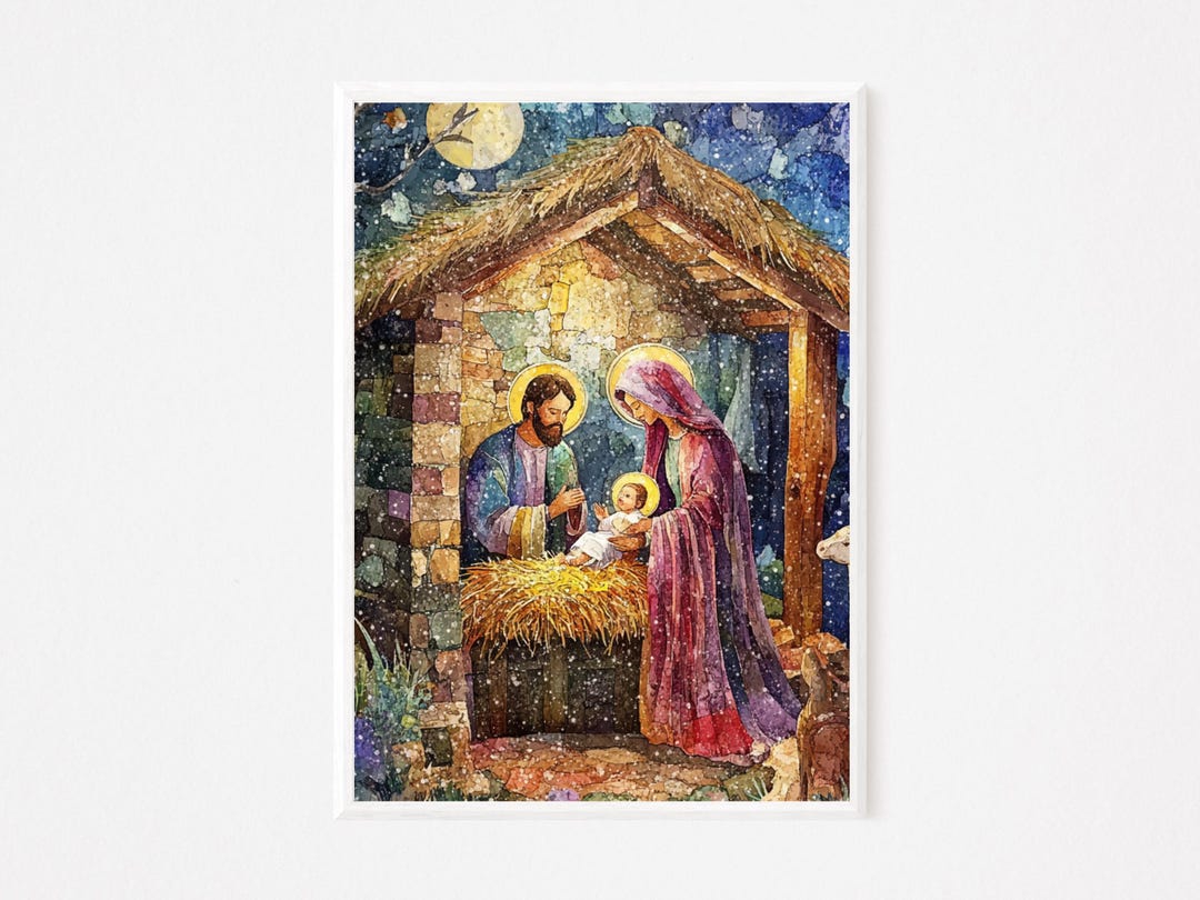 Mosaic Nativity Scene Wall Art - Holy Family Christmas Print (digital ...