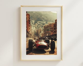 Retro F1 Monaco Grand Prix Wall Art - Classic Car Photography Print | Vintage Motorsport Poster
