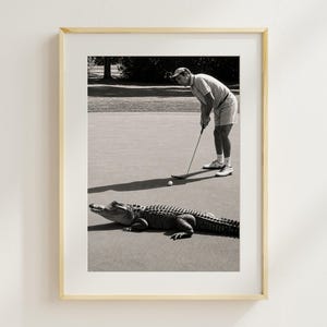 Vintage Golf Alligator Photograph | Black and White Golf Wall Art | Classic Humor Golf Print (Digital Download)
