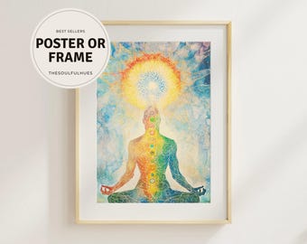 Chakra Meditation Wall Art Frame – Spiritual Yoga Poster | Healing Energy Mandala Decor
