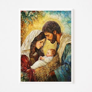Nativity Scene Digital Download | Holy Family Christmas Poster | Baby Jesus and Mary Print | Religious Mosaic Artwork | Christian Easter